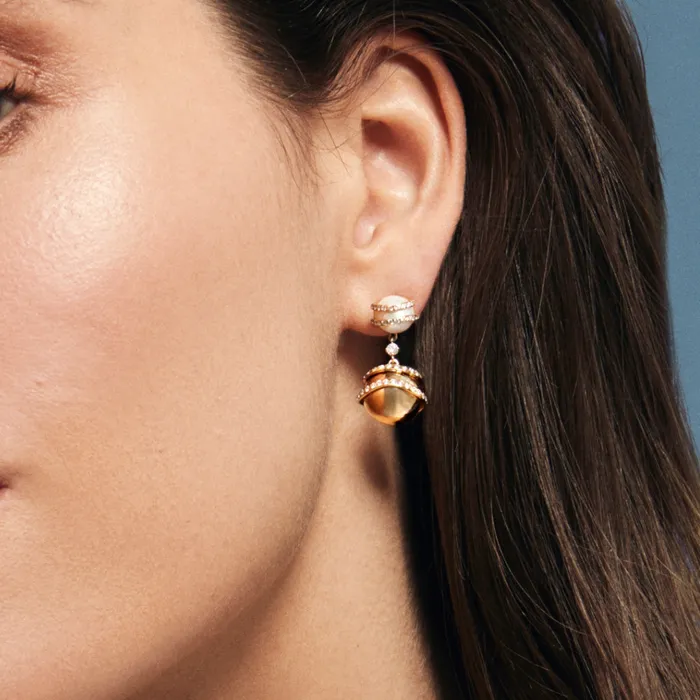 Gold Bead and Pearl Pave Drop Earrings SG Fine Earrings
