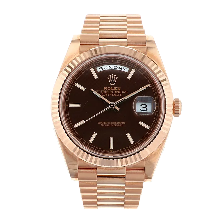 International Diamond Center PreStyled Sets Rolex 228235 Presidential DayDate 18K Everose Gold 40mm Preowned International Diamond Center PreStyled Sets Rolex 228235 Presidential DayDate 18K Everose Gold 40mm Preowned