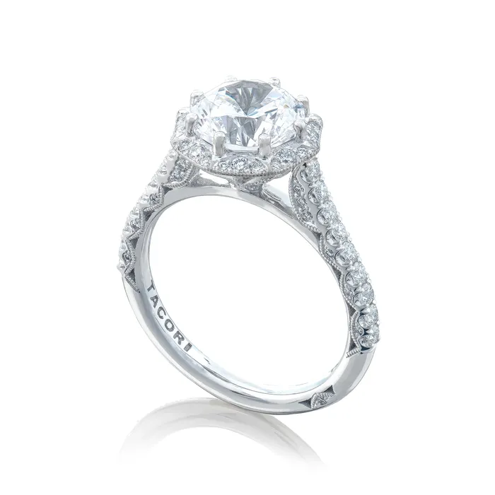 International Diamond Center Rings Tacori 18k White Gold Petite Crescent Round Diamond Engagement Ring Setting 058 CTW International Diamond Center Rings Tacori 18k White Gold Petite Crescent Round Diamond Engagement Ring Setting 058 CTW
