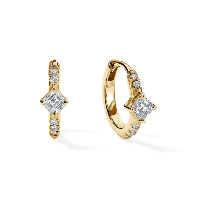 PreStyled Sets SG Fine Gold and Diamond Asscher Huggies