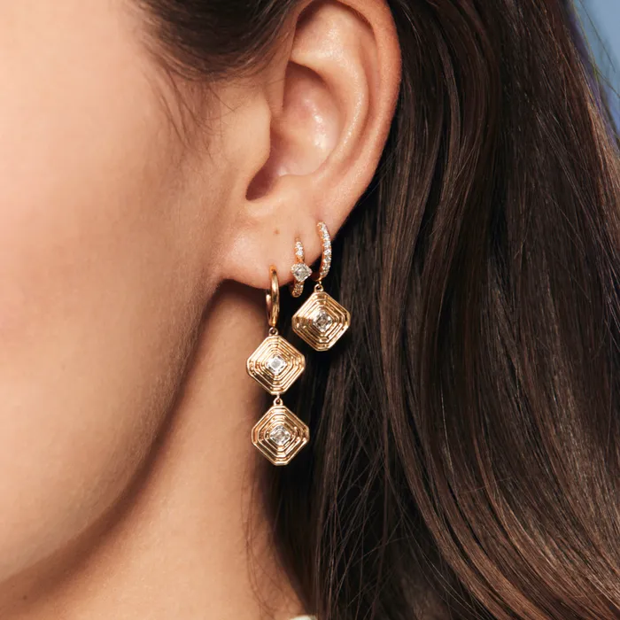 PreStyled Sets SG Fine Gold and Diamond Asscher Huggies