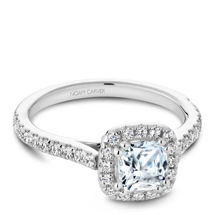 Rings International Diamond Center Noam Carver White Gold Cushion Diamond Engagement Ring Setting with Halo 038 CTW