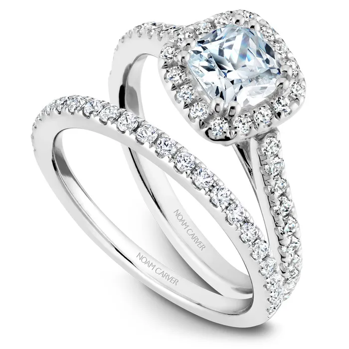 Rings International Diamond Center Noam Carver White Gold Cushion Diamond Engagement Ring Setting with Halo 038 CTW