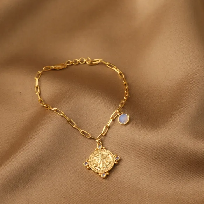 SILVER Bracelets Opal Libra Zodiac Gold Plated Silver Chain Bracelet