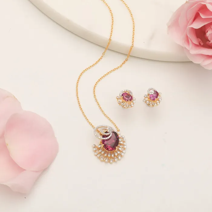 SILVER Necklaces Ruby Rose CZ Silver Pendant Set