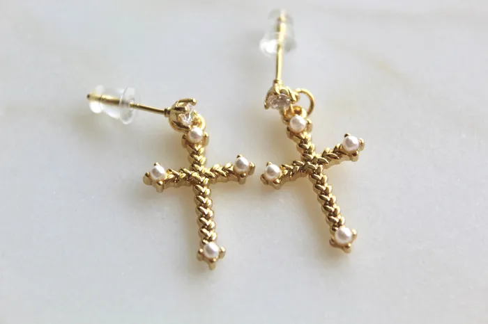 TheLittleCatholic Cross Pearl Earrings Earrings