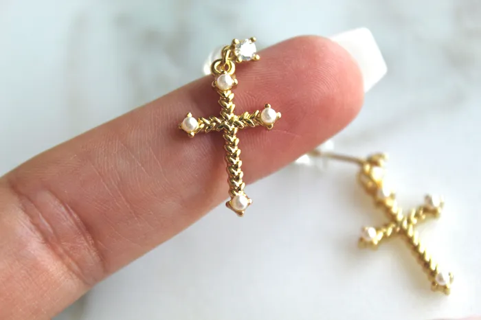 TheLittleCatholic Cross Pearl Earrings Earrings