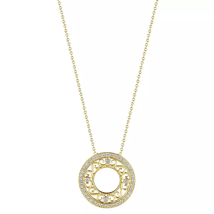 Verragio Reverie Morgan Filigree Circle Pendant 18K Gold 045CTW Shop IDC estore PreStyled Sets
